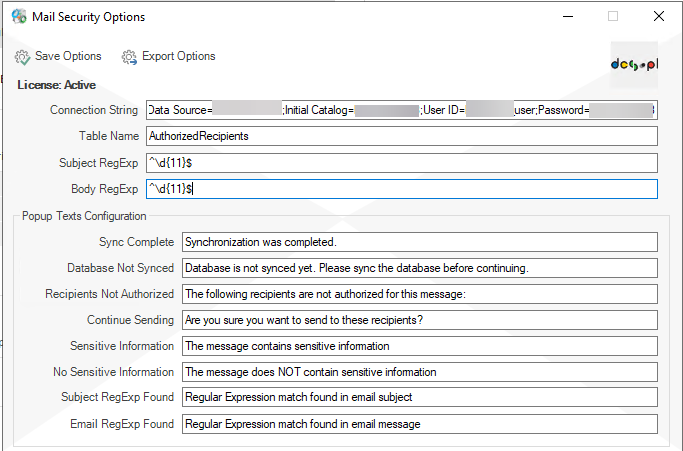 mail security options outlook